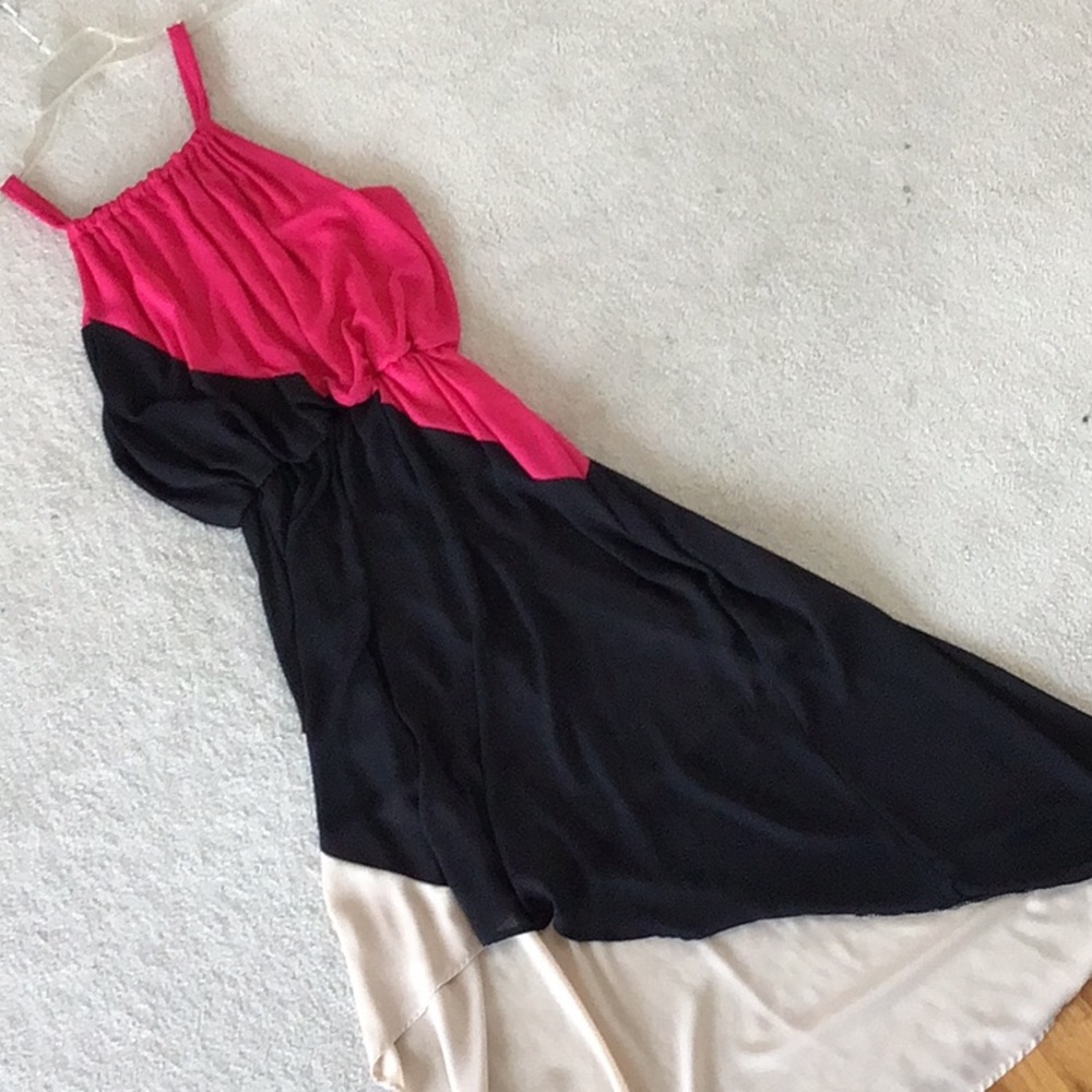 Asymmetric, hi- lo crepe cocktail dress with tie straps Size L - Picture 2 of 6